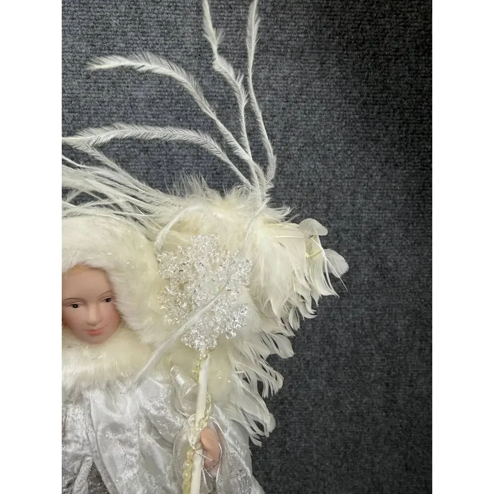 Vintage Angel Doll White Feather Wings Christmas Decor Tree Topper
